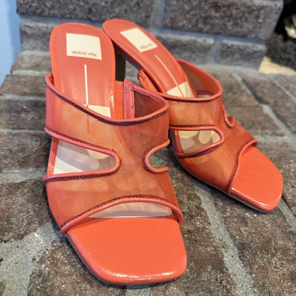 Dolce Vita Womens Sandals Orange Mesh Open-Toe Slide Square Toe Size 7 #492